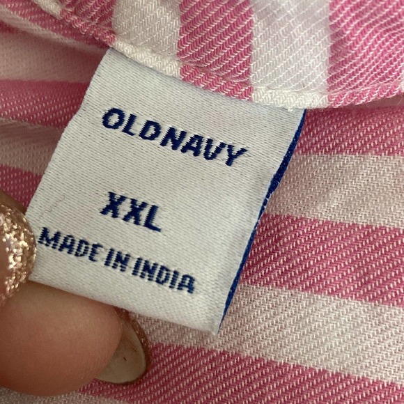 Old Navy V Neck Vertical Striped Button up womens Size XXL Pink White - Picture 9 of 11